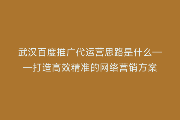 武汉百度推广代运营思路是什么——打造高效精准的网络营销方案