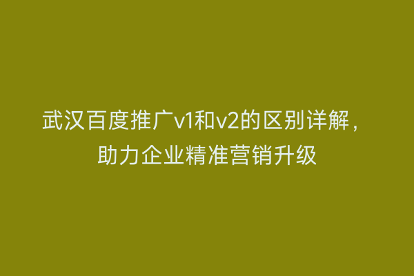 武汉百度推广v1和v2的区别详解，助力企业精准营销升级
