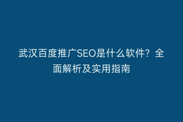 武汉百度推广SEO是什么软件？全面解析及实用指南