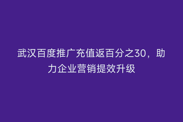 武汉百度推广充值返百分之30，助力企业营销提效升级