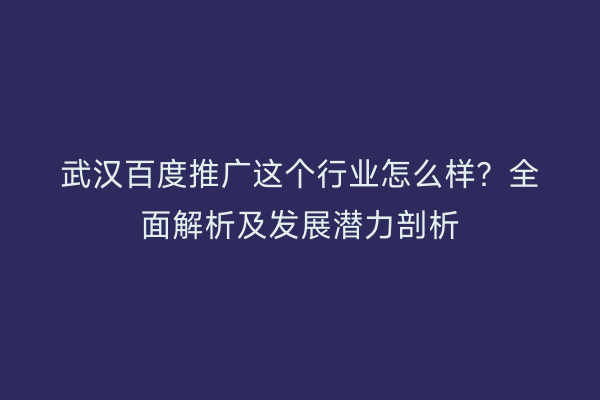 武汉百度推广这个行业怎么样？全面解析及发展潜力剖析