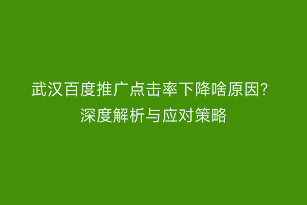 武汉百度推广点击率下降啥原因？深度解析与应对策略