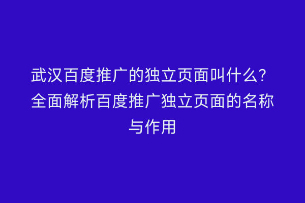 武汉百度推广的独立页面叫什么？全面解析百度推广独立页面的名称与作用
