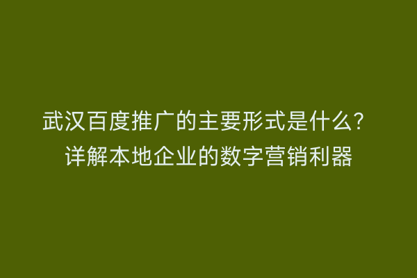 武汉百度推广的主要形式是什么？详解本地企业的数字营销利器