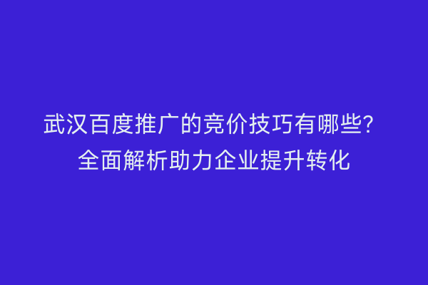 武汉百度推广的竞价技巧有哪些？全面解析助力企业提升转化