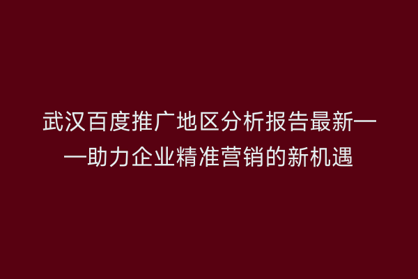 武汉百度推广地区分析报告最新——助力企业精准营销的新机遇