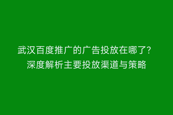 武汉百度推广的广告投放在哪了？深度解析主要投放渠道与策略