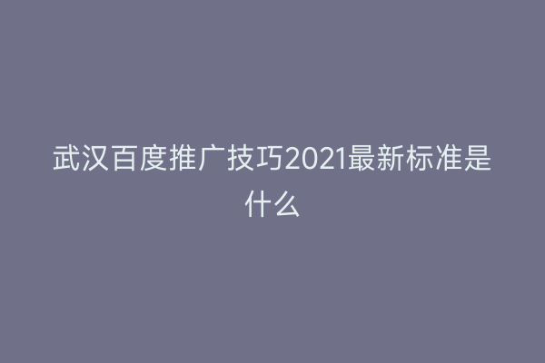 武汉百度推广技巧2021最新标准是什么