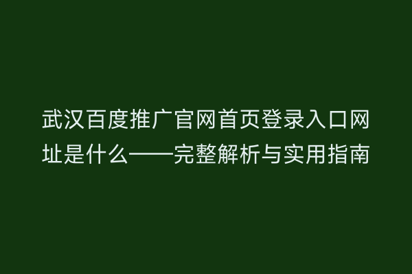 武汉百度推广官网首页登录入口网址是什么——完整解析与实用指南