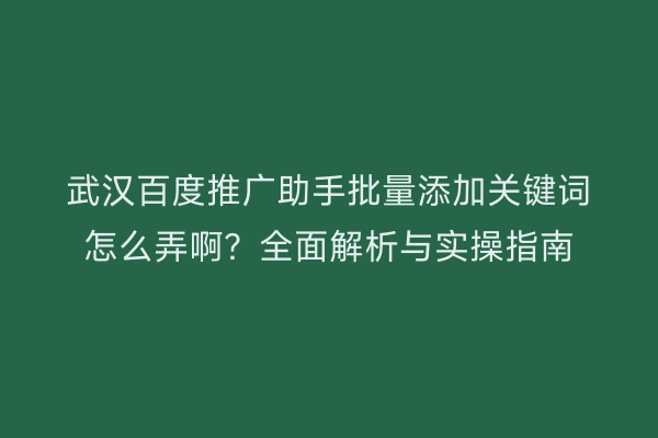 武汉百度推广助手批量添加关键词怎么弄啊？全面解析与实操指南