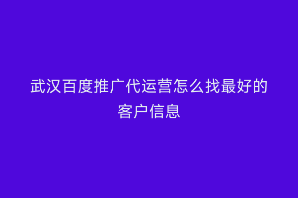 武汉百度推广代运营怎么找最好的客户信息