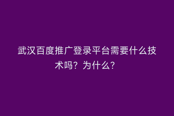 武汉百度推广登录平台需要什么技术吗？为什么？