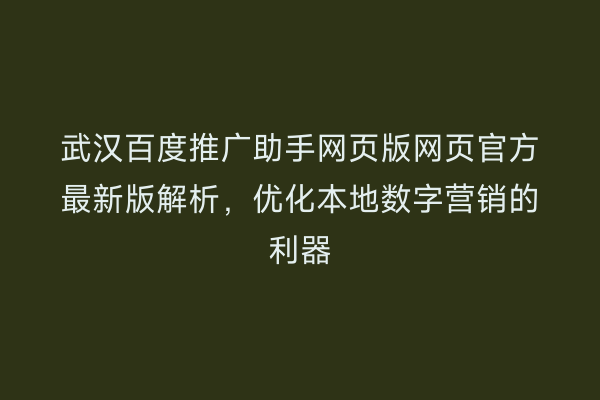 武汉百度推广助手网页版网页官方最新版解析，优化本地数字营销的利器