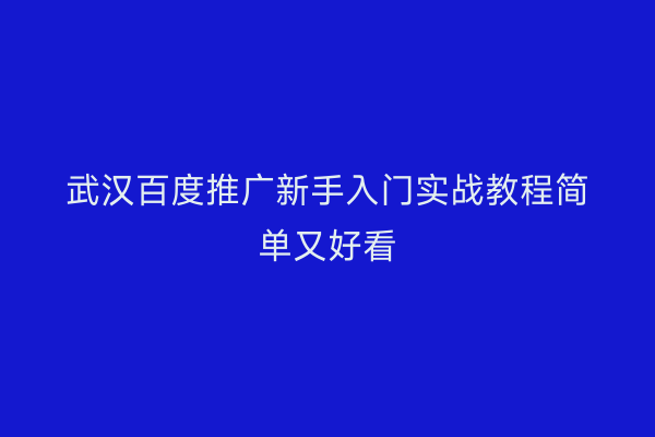 武汉百度推广新手入门实战教程简单又好看