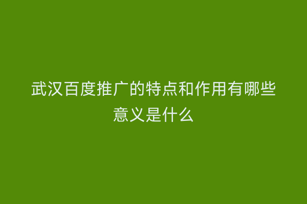 武汉百度推广的特点和作用有哪些意义是什么