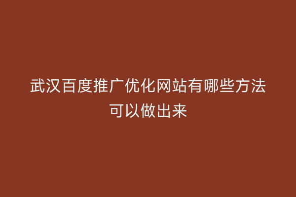 武汉百度推广优化网站有哪些方法可以做出来