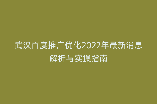 武汉百度推广优化2022年最新消息解析与实操指南