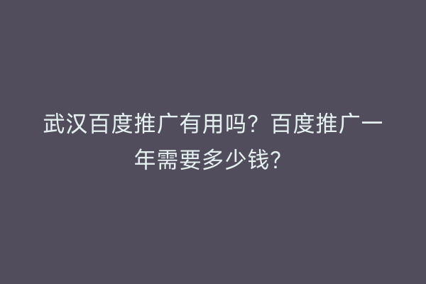 武汉百度推广有用吗？百度推广一年需要多少钱？