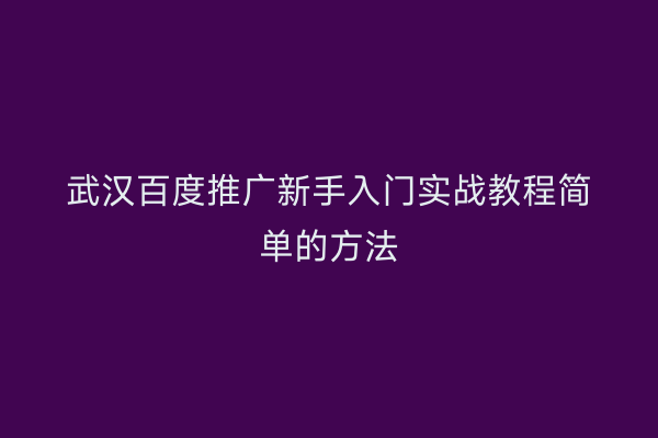 武汉百度推广新手入门实战教程简单的方法