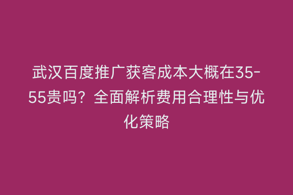 武汉百度推广获客成本大概在35-55贵吗？全面解析费用合理性与优化策略