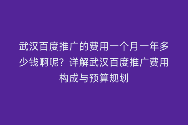武汉百度推广的费用一个月一年多少钱啊呢？详解武汉百度推广费用构成与预算规划