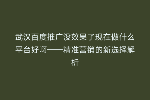 武汉百度推广没效果了现在做什么平台好啊——精准营销的新选择解析