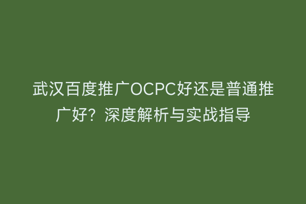 武汉百度推广OCPC好还是普通推广好？深度解析与实战指导
