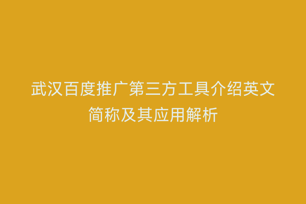 武汉百度推广第三方工具介绍英文简称及其应用解析