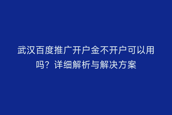 武汉百度推广开户金不开户可以用吗？详细解析与解决方案