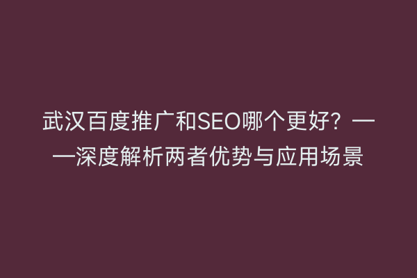武汉百度推广和SEO哪个更好？——深度解析两者优势与应用场景