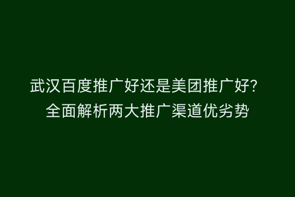 武汉百度推广好还是美团推广好？全面解析两大推广渠道优劣势