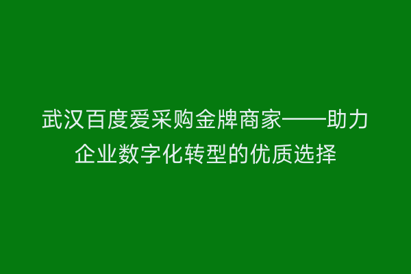 武汉百度爱采购金牌商家——助力企业数字化转型的优质选择