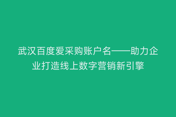 武汉百度爱采购账户名——助力企业打造线上数字营销新引擎