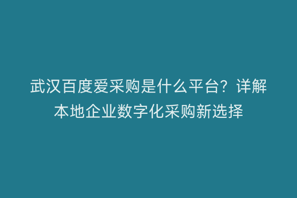武汉百度爱采购是什么平台？详解本地企业数字化采购新选择