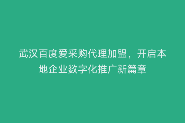 武汉百度爱采购代理加盟，开启本地企业数字化推广新篇章