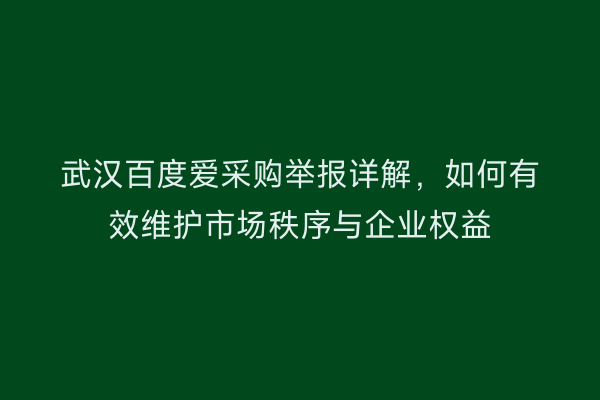 武汉百度爱采购举报详解，如何有效维护市场秩序与企业权益
