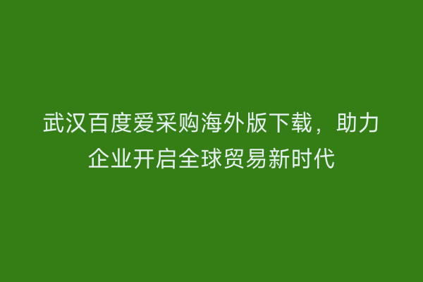 武汉百度爱采购海外版下载，助力企业开启全球贸易新时代