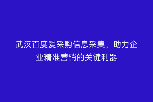 武汉百度爱采购信息采集，助力企业精准营销的关键利器