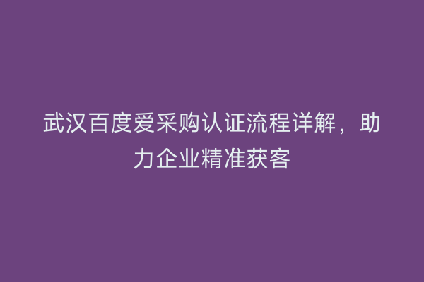 武汉百度爱采购认证流程详解，助力企业精准获客