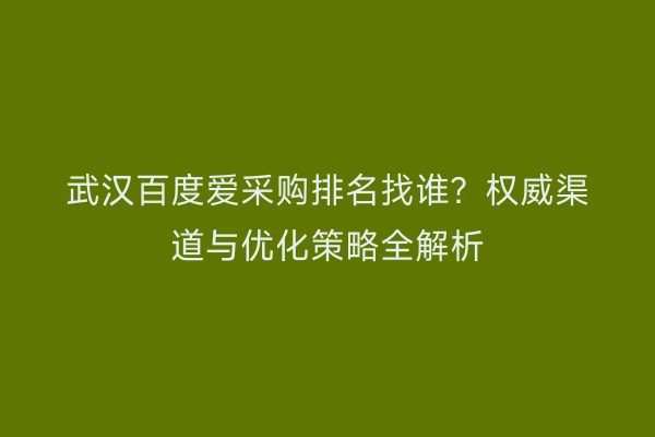 武汉百度爱采购排名找谁？权威渠道与优化策略全解析