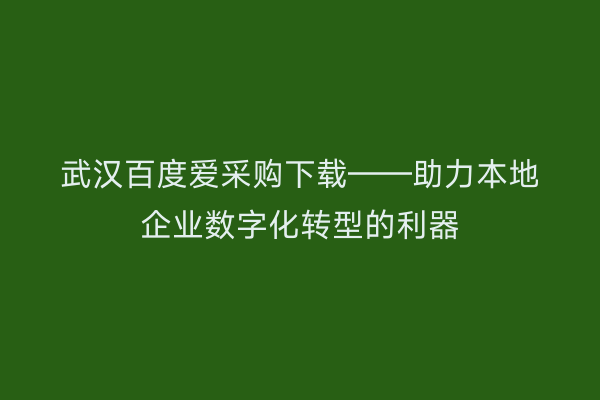 武汉百度爱采购下载——助力本地企业数字化转型的利器