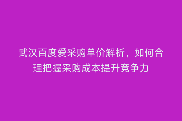 武汉百度爱采购单价解析，如何合理把握采购成本提升竞争力