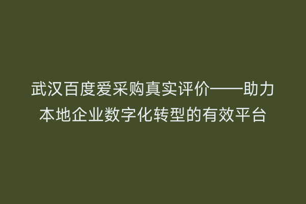 武汉百度爱采购真实评价——助力本地企业数字化转型的有效平台