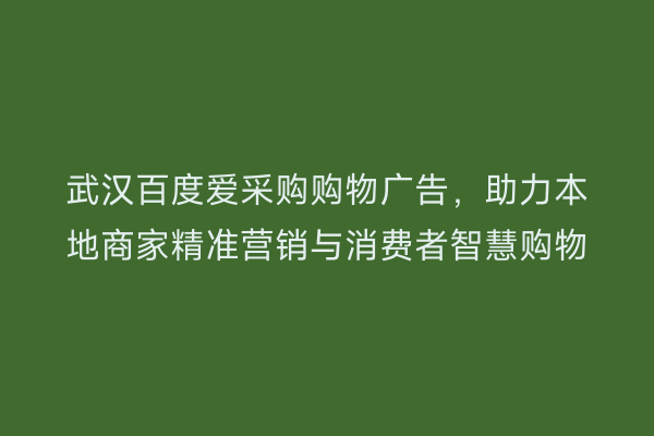 武汉百度爱采购购物广告，助力本地商家精准营销与消费者智慧购物