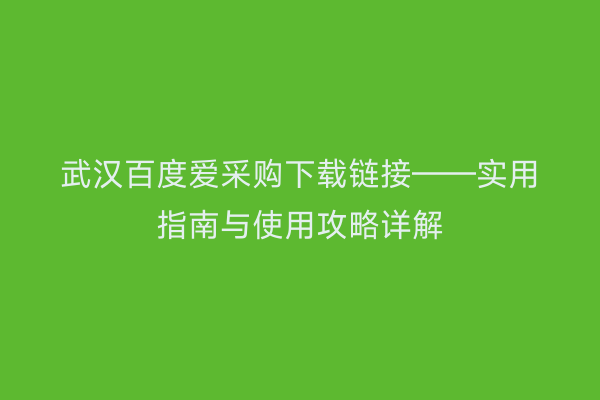武汉百度爱采购下载链接——实用指南与使用攻略详解