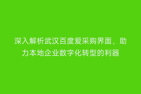 深入解析武汉百度爱采购界面，助力本地企业数字化转型的利器