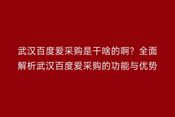 武汉百度爱采购是干啥的啊？全面解析武汉百度爱采购的功能与优势