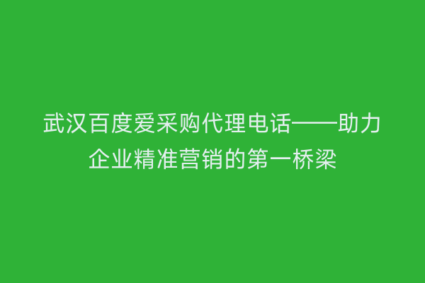武汉百度爱采购代理电话——助力企业精准营销的第一桥梁