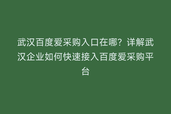 武汉百度爱采购入口在哪？详解武汉企业如何快速接入百度爱采购平台