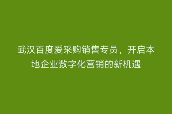 武汉百度爱采购销售专员，开启本地企业数字化营销的新机遇